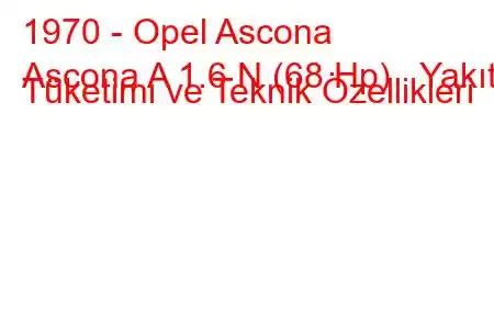 1970 - Opel Ascona
Ascona A 1.6 N (68 Hp) Yakıt Tüketimi ve Teknik Özellikleri