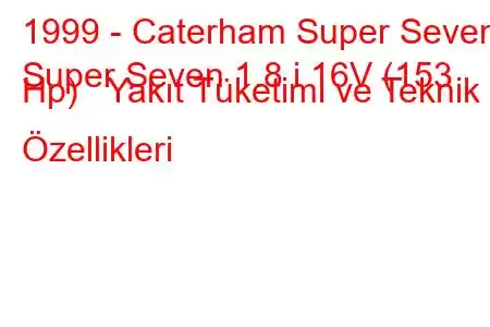 1999 - Caterham Super Seven
Super Seven 1.8 i 16V (153 Hp) Yakıt Tüketimi ve Teknik Özellikleri