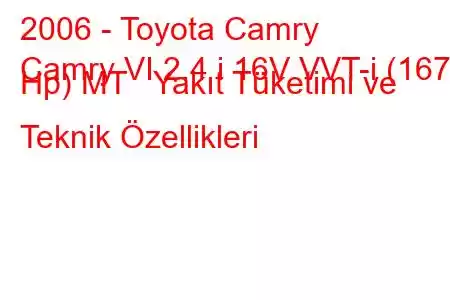 2006 - Toyota Camry
Camry VI 2.4 i 16V VVT-i (167 Hp) MT Yakıt Tüketimi ve Teknik Özellikleri