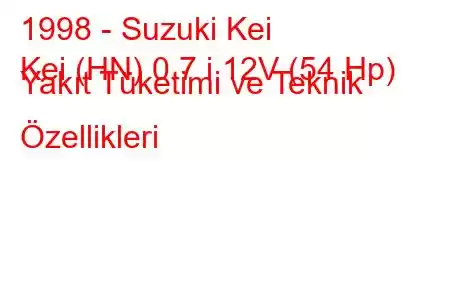 1998 - Suzuki Kei
Kei (HN) 0.7 i 12V (54 Hp) Yakıt Tüketimi ve Teknik Özellikleri