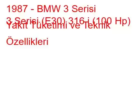 1987 - BMW 3 Serisi
3 Serisi (E30) 316 i (100 Hp) Yakıt Tüketimi ve Teknik Özellikleri