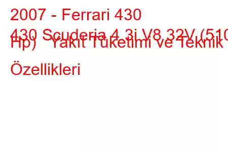 2007 - Ferrari 430
430 Scuderia 4.3i V8 32V (510 Hp) Yakıt Tüketimi ve Teknik Özellikleri