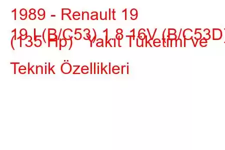 1989 - Renault 19
19 I (B/C53) 1.8 16V (B/C53D) (135 Hp) Yakıt Tüketimi ve Teknik Özellikleri