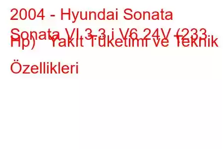 2004 - Hyundai Sonata
Sonata VI 3.3 i V6 24V (233 Hp) Yakıt Tüketimi ve Teknik Özellikleri