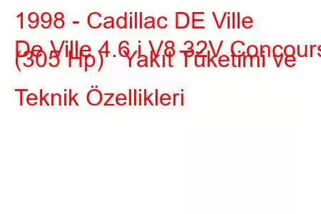 1998 - Cadillac DE Ville
De Ville 4.6 i V8 32V Concours (305 Hp) Yakıt Tüketimi ve Teknik Özellikleri