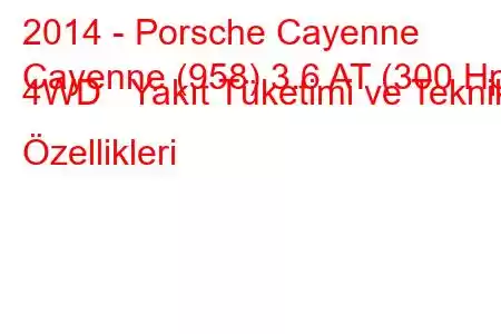 2014 - Porsche Cayenne
Cayenne (958) 3.6 AT (300 Hp) 4WD Yakıt Tüketimi ve Teknik Özellikleri