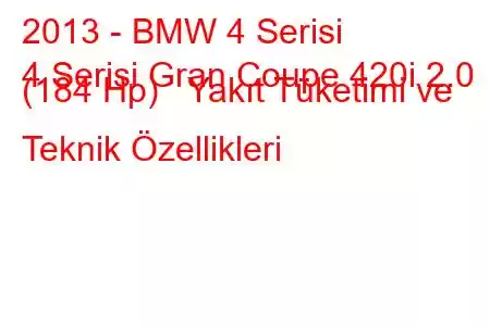 2013 - BMW 4 Serisi
4 Serisi Gran Coupe 420i 2.0 (184 Hp) Yakıt Tüketimi ve Teknik Özellikleri