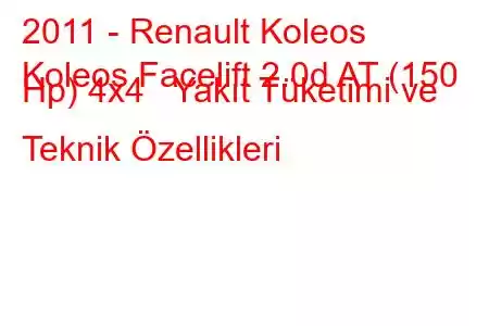 2011 - Renault Koleos
Koleos Facelift 2.0d AT (150 Hp) 4x4 Yakıt Tüketimi ve Teknik Özellikleri