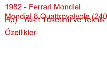 1982 - Ferrari Mondial
Mondial 8 Quattrovalvole (240 Hp) Yakıt Tüketimi ve Teknik Özellikleri