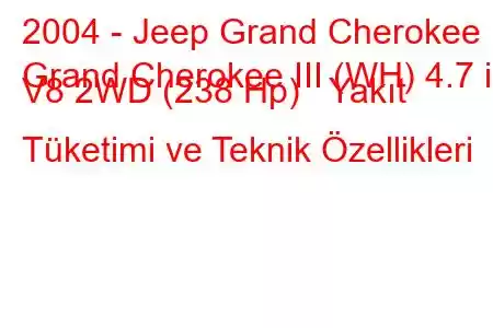 2004 - Jeep Grand Cherokee
Grand Cherokee III (WH) 4.7 i V8 2WD (238 Hp) Yakıt Tüketimi ve Teknik Özellikleri