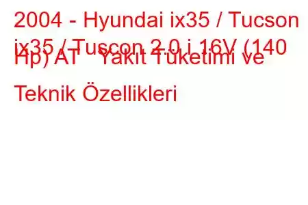 2004 - Hyundai ix35 / Tucson
ix35 / Tuscon 2.0 i 16V (140 Hp) AT Yakıt Tüketimi ve Teknik Özellikleri