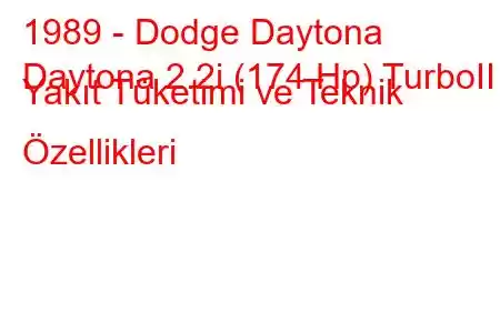 1989 - Dodge Daytona
Daytona 2.2i (174 Hp) TurboII Yakıt Tüketimi ve Teknik Özellikleri