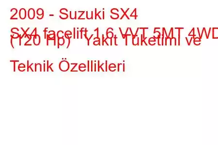 2009 - Suzuki SX4
SX4 facelift 1.6 VVT 5MT 4WD (120 Hp) Yakıt Tüketimi ve Teknik Özellikleri