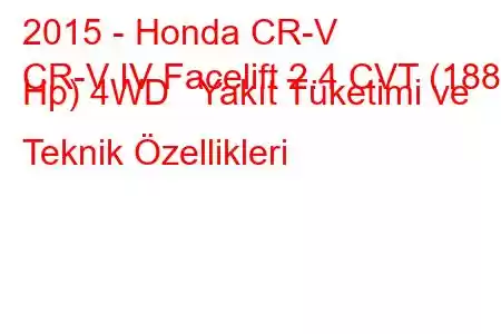 2015 - Honda CR-V
CR-V IV Facelift 2.4 CVT (188 Hp) 4WD Yakıt Tüketimi ve Teknik Özellikleri