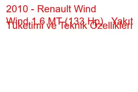 2010 - Renault Wind
Wind 1.6 MT (133 Hp) Yakıt Tüketimi ve Teknik Özellikleri