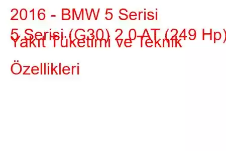 2016 - BMW 5 Serisi
5 Serisi (G30) 2.0 AT (249 Hp) Yakıt Tüketimi ve Teknik Özellikleri