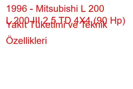 1996 - Mitsubishi L 200
L 200 III 2.5 TD 4X4 (90 Hp) Yakıt Tüketimi ve Teknik Özellikleri