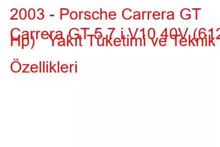 2003 - Porsche Carrera GT
Carrera GT 5.7 i V10 40V (612 Hp) Yakıt Tüketimi ve Teknik Özellikleri