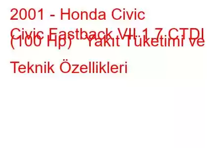 2001 - Honda Civic
Civic Fastback VII 1.7 CTDI (100 Hp) Yakıt Tüketimi ve Teknik Özellikleri