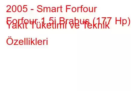 2005 - Smart Forfour
Forfour 1.5i Brabus (177 Hp) Yakıt Tüketimi ve Teknik Özellikleri