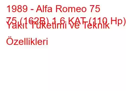 1989 - Alfa Romeo 75
75 (162B) 1.6 KAT (110 Hp) Yakıt Tüketimi ve Teknik Özellikleri