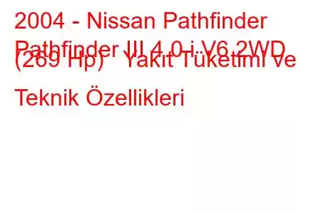 2004 - Nissan Pathfinder
Pathfinder III 4.0 i V6 2WD (269 Hp) Yakıt Tüketimi ve Teknik Özellikleri