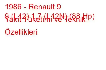 1986 - Renault 9
9 (L42) 1.7 (L42N) (88 Hp) Yakıt Tüketimi ve Teknik Özellikleri