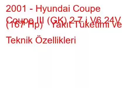 2001 - Hyundai Coupe
Coupe III (GK) 2.7 i V6 24V (167 Hp) Yakıt Tüketimi ve Teknik Özellikleri