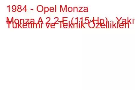 1984 - Opel Monza
Monza A 2.2 E (115 Hp) Yakıt Tüketimi ve Teknik Özellikleri