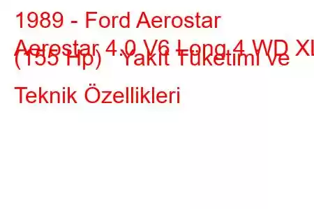 1989 - Ford Aerostar
Aerostar 4.0 V6 Long 4 WD XL (155 Hp) Yakıt Tüketimi ve Teknik Özellikleri