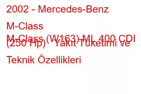 2002 - Mercedes-Benz M-Class
M-Class (W163) ML 400 CDI (250 Hp) Yakıt Tüketimi ve Teknik Özellikleri