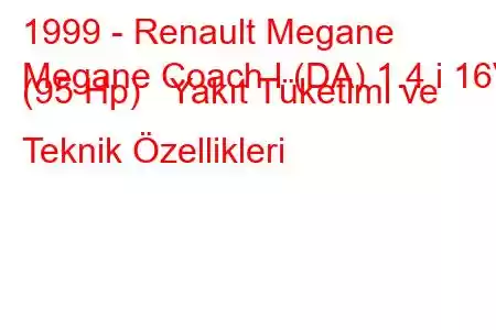 1999 - Renault Megane
Megane Coach I (DA) 1.4 i 16V (95 Hp) Yakıt Tüketimi ve Teknik Özellikleri