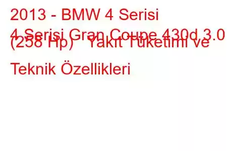 2013 - BMW 4 Serisi
4 Serisi Gran Coupe 430d 3.0 (258 Hp) Yakıt Tüketimi ve Teknik Özellikleri