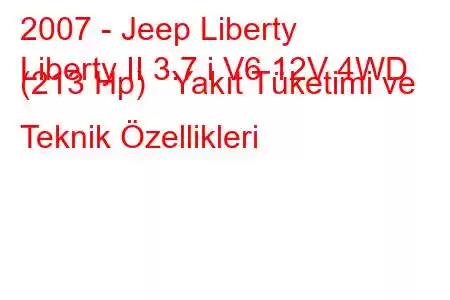 2007 - Jeep Liberty
Liberty II 3.7 i V6 12V 4WD (213 Hp) Yakıt Tüketimi ve Teknik Özellikleri