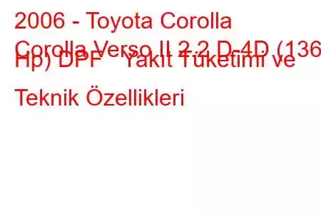 2006 - Toyota Corolla
Corolla Verso II 2.2 D-4D (136 Hp) DPF Yakıt Tüketimi ve Teknik Özellikleri