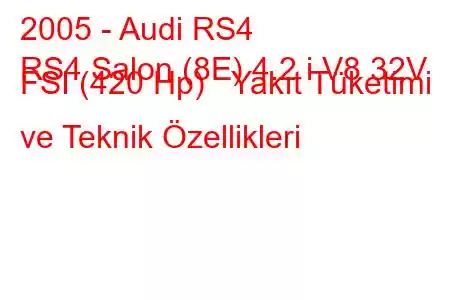 2005 - Audi RS4
RS4 Salon (8E) 4.2 i V8 32V FSI (420 Hp) Yakıt Tüketimi ve Teknik Özellikleri