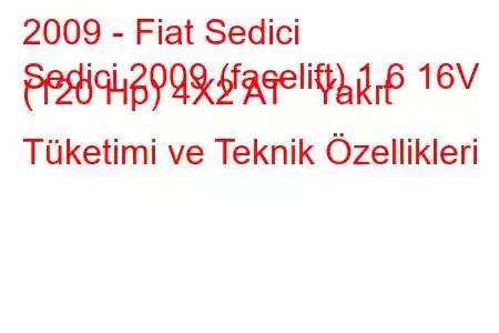 2009 - Fiat Sedici
Sedici 2009 (facelift) 1.6 16V (120 Hp) 4X2 AT Yakıt Tüketimi ve Teknik Özellikleri