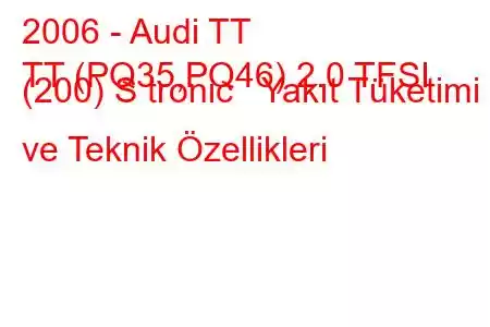 2006 - Audi TT
TT (PQ35,PQ46) 2.0 TFSI (200) S tronic Yakıt Tüketimi ve Teknik Özellikleri