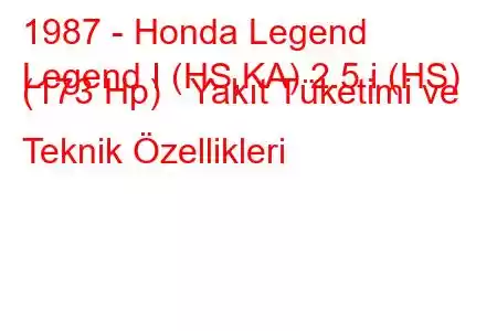 1987 - Honda Legend
Legend I (HS,KA) 2.5 i (HS) (173 Hp) Yakıt Tüketimi ve Teknik Özellikleri