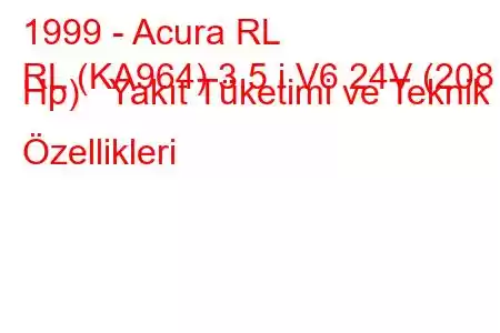 1999 - Acura RL
RL (KA964) 3.5 i V6 24V (208 Hp) Yakıt Tüketimi ve Teknik Özellikleri