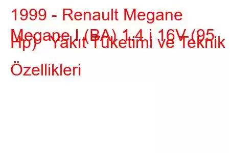 1999 - Renault Megane
Megane I (BA) 1.4 i 16V (95 Hp) Yakıt Tüketimi ve Teknik Özellikleri