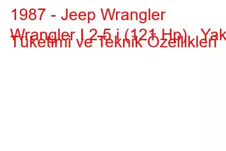 1987 - Jeep Wrangler
Wrangler I 2.5 i (121 Hp) Yakıt Tüketimi ve Teknik Özellikleri