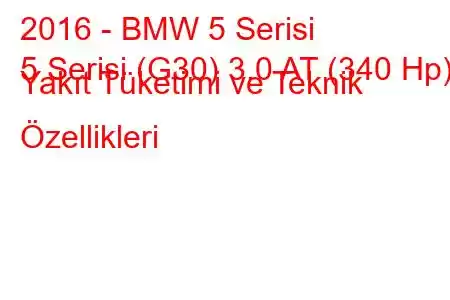 2016 - BMW 5 Serisi
5 Serisi (G30) 3.0 AT (340 Hp) Yakıt Tüketimi ve Teknik Özellikleri