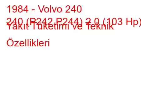 1984 - Volvo 240
240 (P242,P244) 2.0 (103 Hp) Yakıt Tüketimi ve Teknik Özellikleri