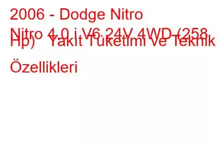 2006 - Dodge Nitro
Nitro 4.0 i V6 24V 4WD (258 Hp) Yakıt Tüketimi ve Teknik Özellikleri