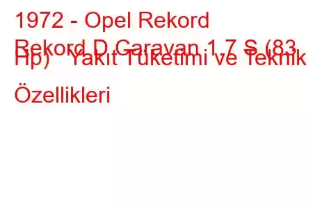 1972 - Opel Rekord
Rekord D Caravan 1.7 S (83 Hp) Yakıt Tüketimi ve Teknik Özellikleri