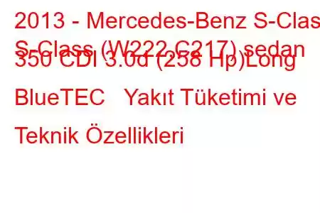 2013 - Mercedes-Benz S-Class
S-Class (W222,C217) sedan 350 CDI 3.0d (258 Hp)Long BlueTEC Yakıt Tüketimi ve Teknik Özellikleri