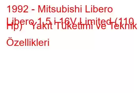 1992 - Mitsubishi Libero
Libero 1.5 i 16V Limited (110 Hp) Yakıt Tüketimi ve Teknik Özellikleri