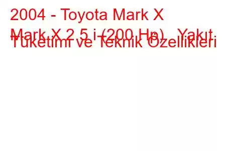 2004 - Toyota Mark X
Mark X 2.5 i (200 Hp) Yakıt Tüketimi ve Teknik Özellikleri