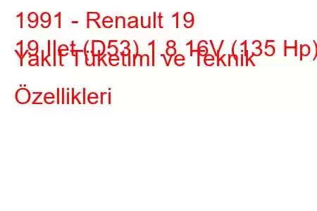 1991 - Renault 19
19 Ilet (D53) 1.8 16V (135 Hp) Yakıt Tüketimi ve Teknik Özellikleri